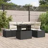Image de Ensemble de canapé de jardin 5 pièces avec coussins Noir Poly Rattan