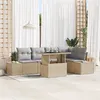 Image de Ensemble de canapé de jardin 6 pièces avec coussins beige en poly rotin