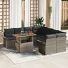Image de Ensemble de Canapés de Jardin 9 Pièces avec Coussins en Poly Rattan Gris, Canapé de Jardin 2 Places avec Rangement & Coussins e