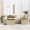 Image de Ensemble de Canapé de Jardin 6 Pièces avec Coussins Beige Poly Rotin, Canapé de Jardin 2 Places avec Rangement et Coussins Beig