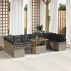 Image de Ensemble de canapé de jardin de 11 pièces avec coussins gris en poly rotin, Canapé de jardin 2 places avec rangement et coussin