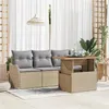 Image de Set de canapé de jardin de 5 pièces avec coussins beige poly rotin, Canapé de jardin de 2 places avec rangement et coussins 3358128