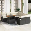 Image de Ensemble de Canapés de Jardin 9 Pièces avec Coussins en Rattan Poly Noir, Canapé de Jardin 2 Places avec Rangement 3358301