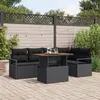 Image de Ensemble de 6 pièces de canapé de jardin avec coussins noirs en poly rotin, Canapé de jardin 2 places avec rangement et coussin