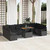 Image de Ensemble de Canapés de Jardin 11 pièces avec coussins Noir Rotin Poly, Canapé de Jardin à Deux Places avec Rangement et Coussin
