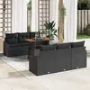 Image de Ensemble de canapé de jardin 7 pièces avec coussins Noir Poly Rattan
