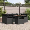 Image de Ensemble de canapé de jardin 7 pièces avec coussins noir en rattan synthétique