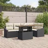 Image de Ensemble de canapé de jardin 6 pièces avec coussins noirs en poly rotin