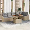 Image de Ensemble de canapé de jardin 7 pièces avec coussins Beige Rotin PE