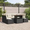 Image de Ensemble de Canapé de Jardin 7 Pièces avec Coussins Noirs en Rattan Poly