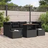 Image de Ensemble de canapé de jardin de 7 pièces avec coussins noir en rattan poly
