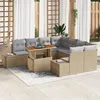Image de Ensemble de Canapé de Jardin 9 Pièces avec Coussins Beiges en Rattan Poly