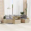 Image de Ensemble de Canapé de Jardin 6 Pièces avec Coussins Beige Poly Rattan