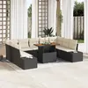 Image de Set de Canapé de Jardin de 10 Pièces avec Coussins Noir Rotin Poly