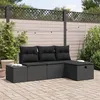 Image de Ensemble de Canapés de Jardin de 4 Pièces avec Coussins Noir Poly Rattan