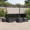 Image de Ensemble de Canapé de Jardin 7 Pièces avec Coussins Noir Poly Rotin