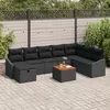 Image de Ensemble de salon de jardin de 9 pièces avec coussins Noir Poly Rattan
