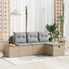 Image de Ensemble de canapé de jardin 4 pièces avec coussins Beige Poly Rotin