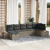 Image de Ensemble de canapé de jardin 7 pièces avec coussins gris en poly rattan