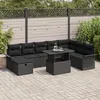 Image de Ensemble de canapé de jardin 9 pièces avec coussins Noir Poly Rattan