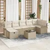 Image de Canapés Jardin 8 Pièces avec Coussins Beige Poly Rotin, Canapé Jardin 2 Places avec Rangement et Coussins Beige Poly Rotin 3360242