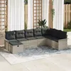 Image de Ensemble de canapé de jardin de 8 pièces avec coussins en rotin synthétique gris clair, Canapé de jardin 2 places avec rangemen