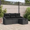 Image de Ensemble de canapé de jardin 4 pièces avec coussins noir en poly rattan
