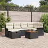 Image de Ensemble de Canapé de Jardin 7 Pièces en Rotin Noir, Canapé de Jardin 2 Places avec Rangement & Coussins en Rotin Noir