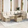 Image de Ensemble de 8 pièces de Canapés de Jardin avec Coussins Beige en Rattan Poly, Canapé de Jardin 2 places avec Rangement et Couss