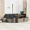 Image de vidaXL Ensemble de salle à manger de jardin de 7 pièces avec coussins gris en rotin poly et acacia 3361384