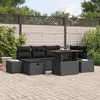 Image de Ensemble de salle à manger de jardin de 7 pièces avec coussins noir poly rattan acacia
