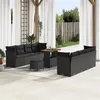 Image de Ensemble de Sofa de Jardin 11 Pièces avec Coussins Noir Rattan Poly Acacia, Ensemble de Dîner de Jardin 3 Pièces 3361459