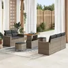 Image de Ensemble de canapé de jardin 8 pièces avec coussins gris en rotin poly acacia, Ensemble de salle à manger de jardin 3 pièces 3361563