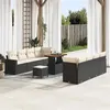 Image de Ensemble de Canapés de Jardin 11 Pièces avec Coussins Noir Rotin Poly Acacia, Ensemble de Dîner de Jardin 3 Pièces 3361590