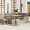 Image de Ensemble de canapés de jardin de 8 pièces avec coussins Beige Rattan Poly Acacia, Ensemble de repas de jardin 3 pièces 3361607