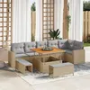 Image de Ensemble de Canapé de Jardin 9 Pièces avec Coussins Beige Poly Rattan Acacia, Ensemble de Salle à Manger de Jardin 3 Pièces 3361627