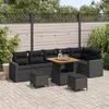 Image de Set de Canapés de Jardin 9 Pièces avec Coussins Noir Poly Rattan Acacia 3361629