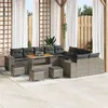 Image de Ensemble de canapé de jardin de 14 pièces avec coussins gris en poly rattan, Ensemble de dîner de jardin de 4 pièces avec couss