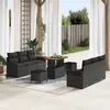 Image de Ensemble de 9 pièces en rotin poly noir acacia, Canapé de jardin 2 places en rotin poly noir, Ensemble de salle à manger de 3362089