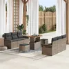 Image de vidaXL Ensemble de jardin 9 pièces avec des coussins gris en poly rotin et acacia, un mobilier extérieur stylé pour le patio 3362093