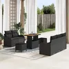 Image de Set de 8 Pièces de Sofa de Jardin avec Coussins Noir en Rattan Poly Acacia 3362209