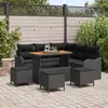 Image de Set de Sofa de Jardin 9 Pièces avec Coussins Noir Rotin Poly Acacia, Sofa de Jardin 2 Places avec Coussins Noir Poly Rotin, 3362269