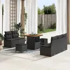 Image de Ensemble de canapé de jardin 8 pièces avec coussins en rotin poly noir et acacia, Canapé de jardin 2 places avec coussins 3362464