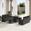 Image de Ensemble de Canapés de Jardin 9 pièces avec Coussins Noir Rattan Poly Acacia, Canapé de Jardin 2 places avec Coussins Noir 3362604