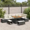 Image de Set de canapé de jardin vidaXL 9 pièces avec coussins noir poly rattan acacia, Canapé de jardin 2 places vidaXL 3362795
