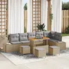 Image de Ensemble de canapé de jardin 10 pièces avec coussins poly rotin beige acacia, Canapé de jardin 2 places avec coussins poly roti