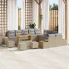 Image de Set de Canapé de Jardin de 14 pièces avec Coussins Beige Poly Rattan Acacia, Canapé de Jardin de 2 places avec Coussins Beige P