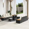 Image de Canapés de jardin 9 pièces avec coussins Noir Poly Rattan Acacia, Salle à manger de jardin 3 pièces avec coussins Noir Poly 3362870
