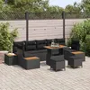 Image de vidaXL Ensemble de Canapé de Jardin 4 Places en Rattan Poly Noir avec Coussins Tissés à la Main et Pieds Réglables 3362899