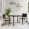 Image de Ensemble de salle à manger de jardin 3 pièces noir en rattan poly, Chaises de jardin empilables avec coussins Ensemble de 2 piè